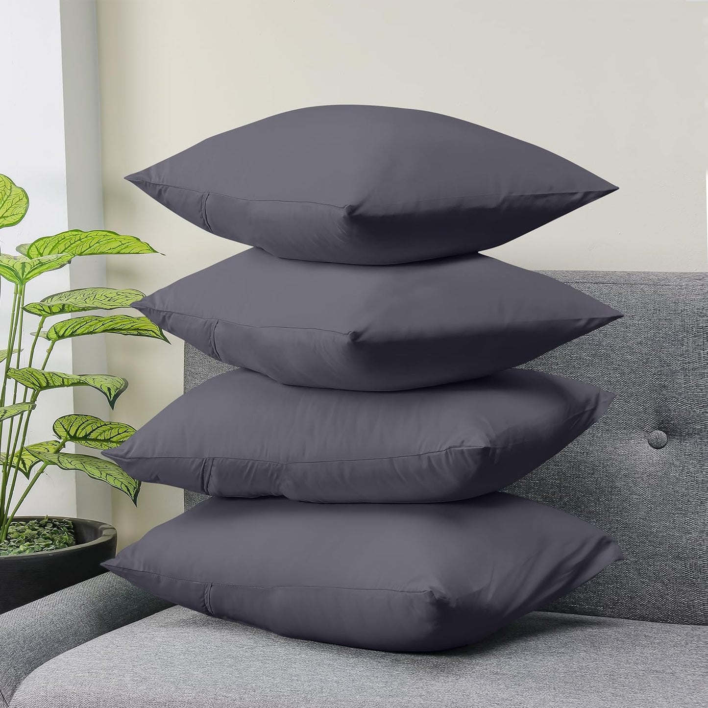 - Pillow Cases 4 Pack - Standard Size 50X75 Cm - 100% Brushed Microfiber Pillowcases with Envelope Closure - Wrinkle, Fade, Stain Resistant Pillow Cases - Grey