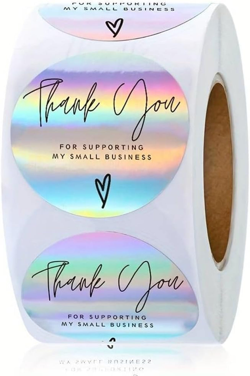 ™ Roll of 500 X Holographic Thank You for Supporting My Small Business Stickers Love Heart Labels Gifts Crafts Presents Home Made Gifts Customer Appreciation (2.5Cm) 25Mm (500 Stickers)