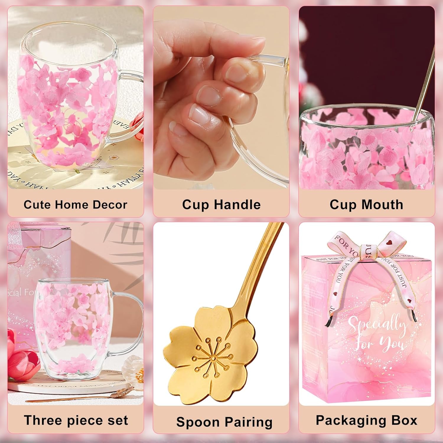 Gifts for Women Dried Flowers Double Wall Glass Coffee Mugs Cute Glass Tea Cups with Handles Autumn Mug Christmas Birthday Gifts for Best Friend Teacher Mum Gifts New Home Gift Ideas Home Decor