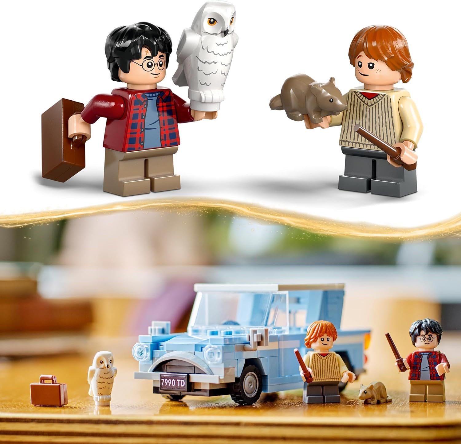 Harry Potter Flying Ford Anglia Car Toy for 7 plus Year Old Kids, Boys & Girls, Buildable Model with Ron Weasley Character Minifigure and Hedwig the Owl Figure, Wizarding World Gifts 76424