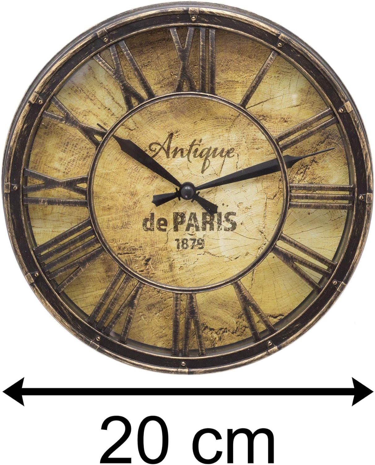 20Cm Wall Clock Antique Effect Distressed round Clock | Antique De Paris Wall Mounted Clock | Vintage Style Wall Clock