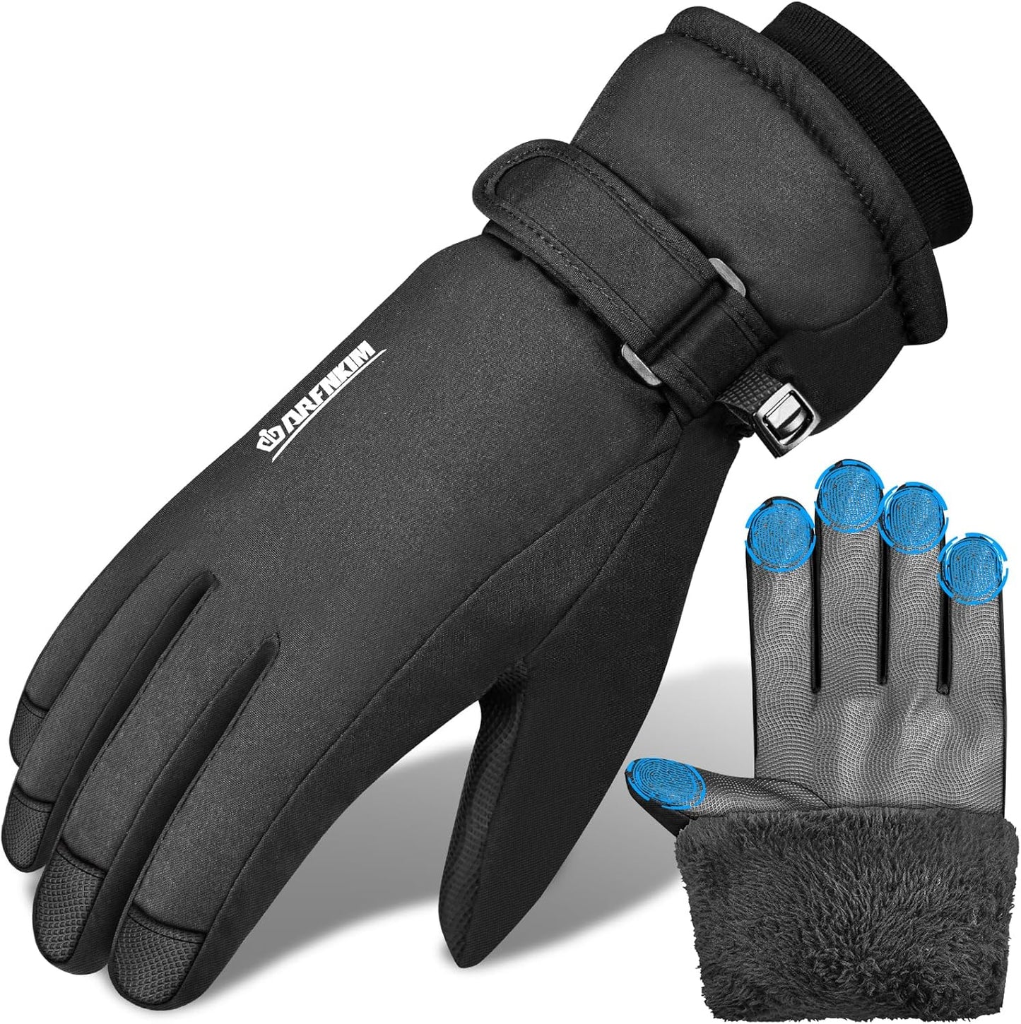 Waterproof & Windproof Winter Gloves with Fleece Lining, -20℉ Coldproof Touch Screen Thermal Ski Gloves for Cycling, Hiking, Snowboarding, Running, Outdoor Sports - Men