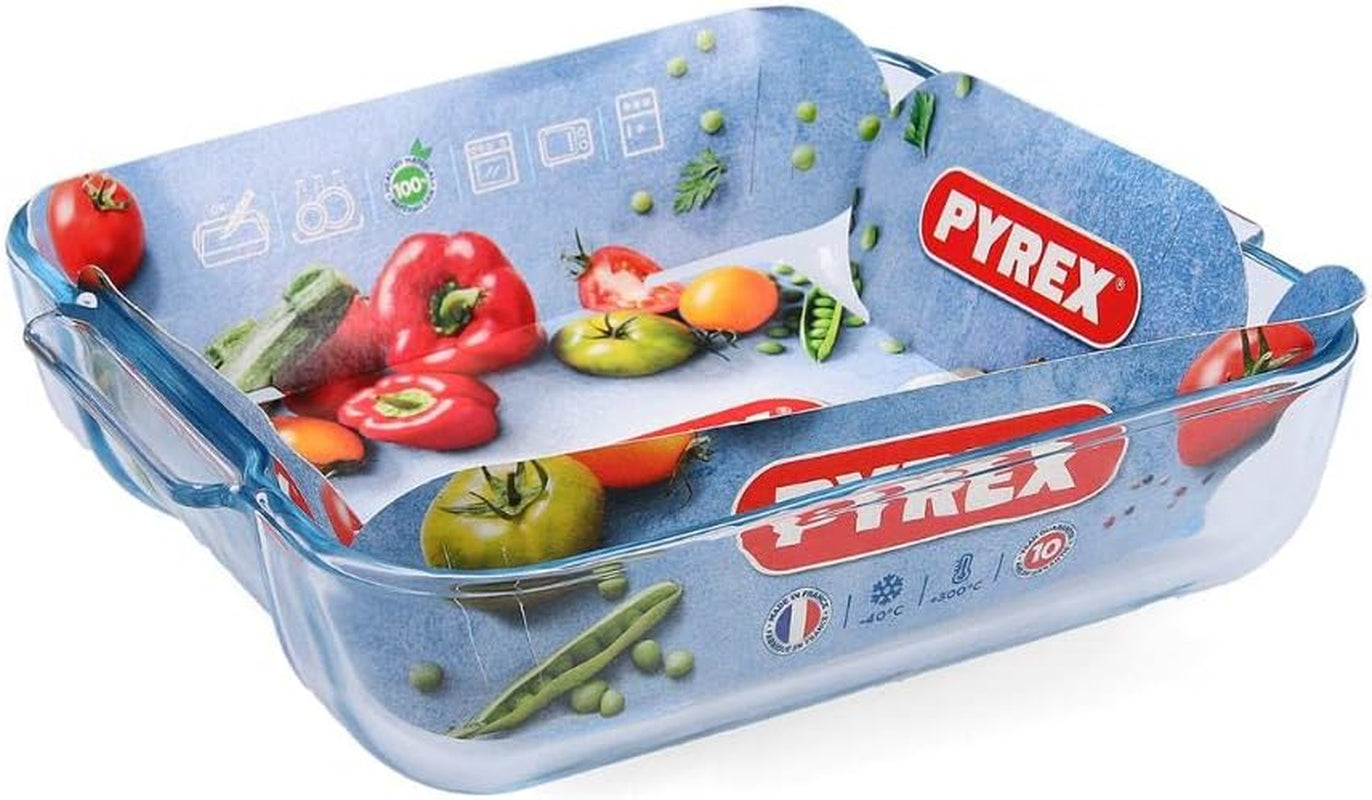Square Glass Roasting Dish, Clear, Size: 21 X 21 Cm, Glass Square Roaster, Oven Baking Dish, Highly Thermal Resistant: Oven, Microwave & Dishwasher Safe, GD029