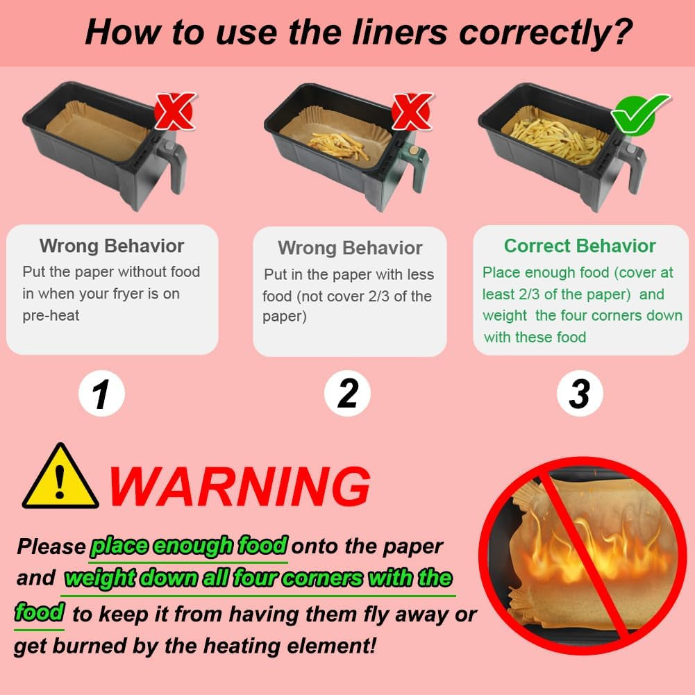 100Pcs Air Fryer Liners for Ninja Dual, Air Fryer AF300UK AF400UK Accessories, Disposable Airfryer Parchment Paper Liners, Compatible with Ninja, Salter, Tower and Other Dual Zone Fryers