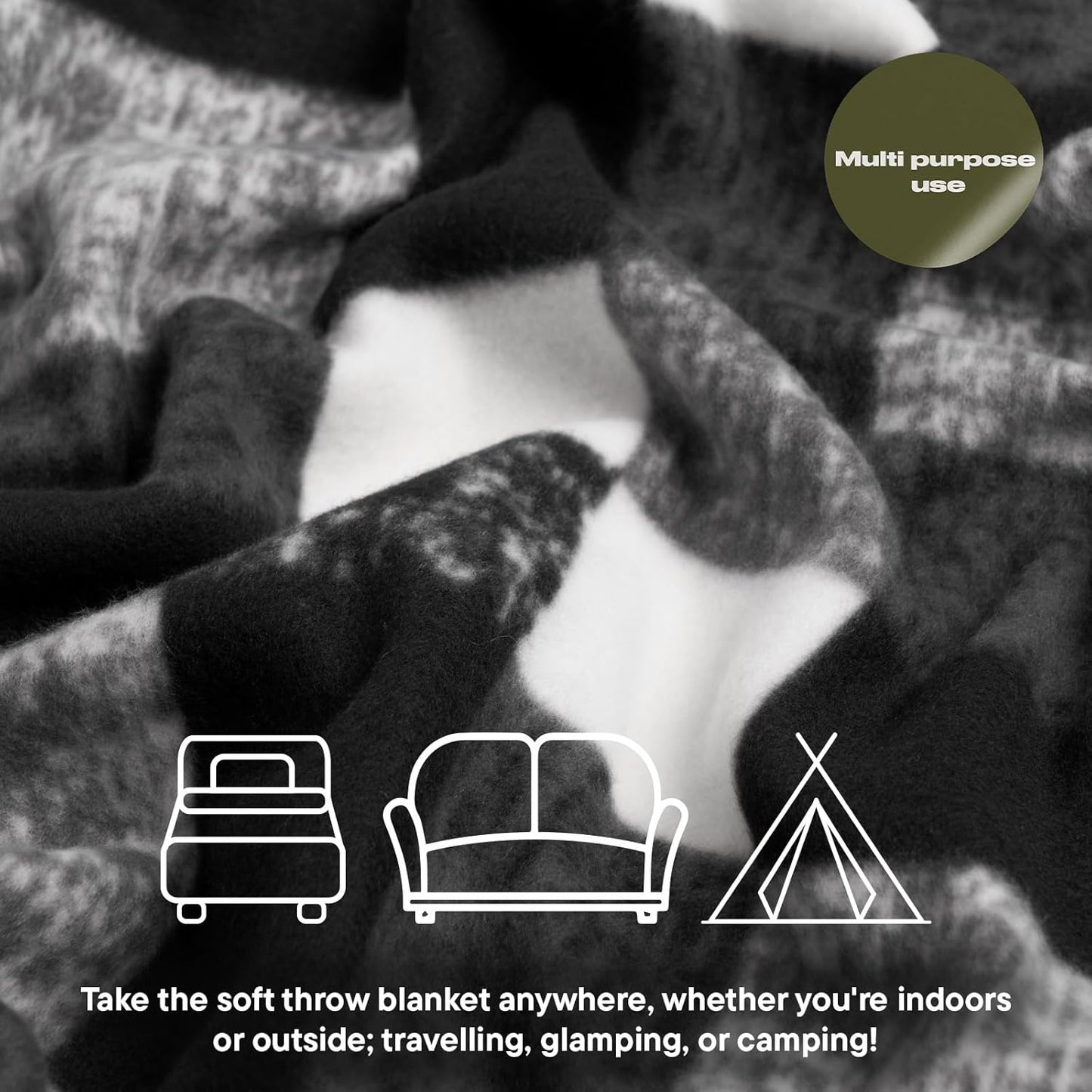 Winter Check Fleece Blanket Super Soft Warm Cosy Sofa Bed Picnic Garden Throw Over, Plaid Tartan Black - 120 X 150Cm