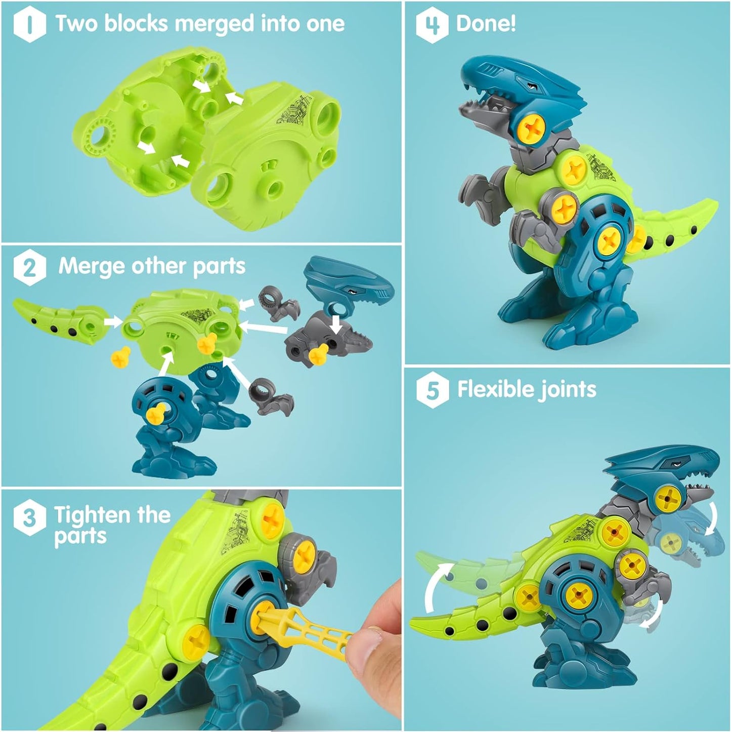 Take Apart Dinosaur Toys for Kids with Storage Box Electric Drill DIY Construction Build Set Educational STEM for Boys Girls
