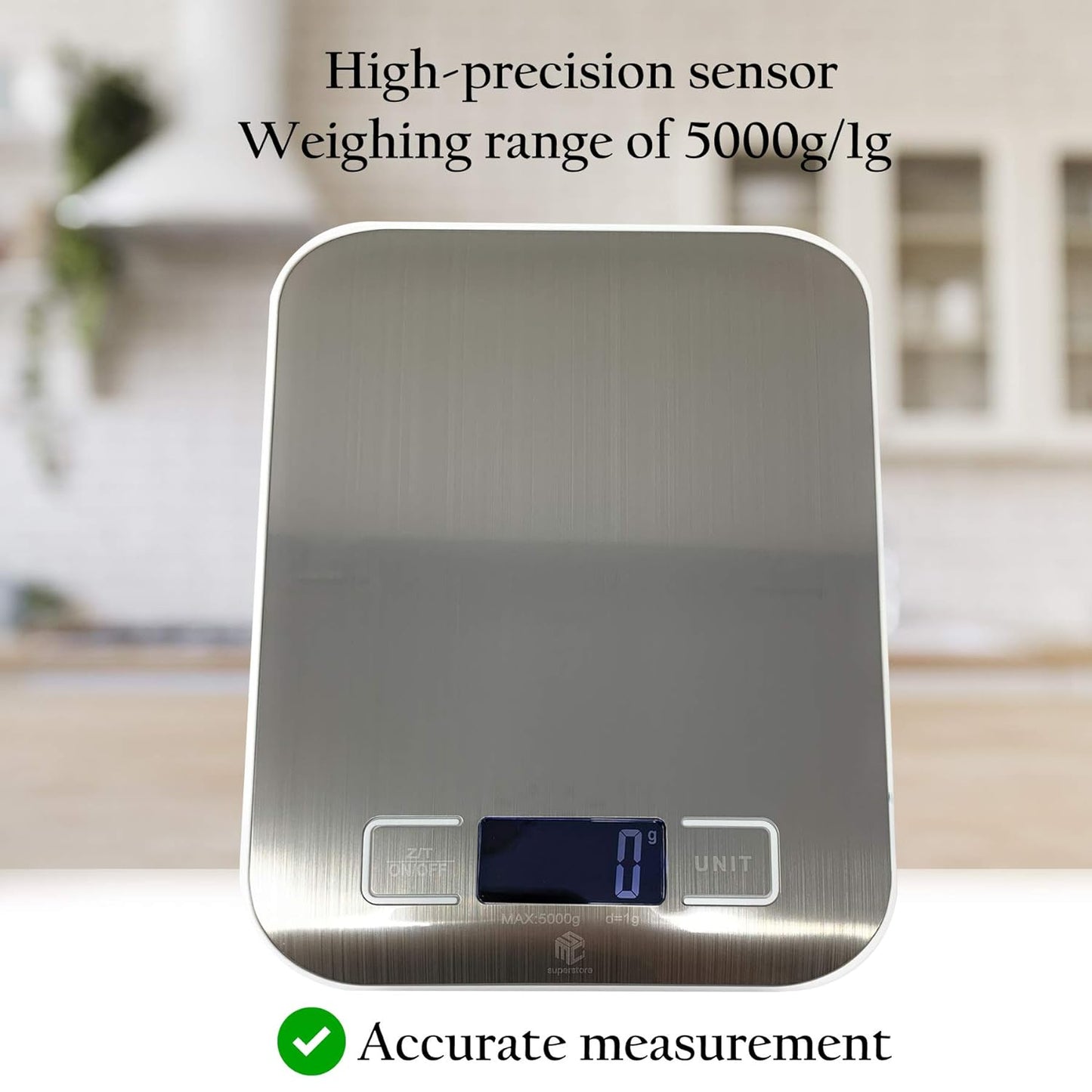 Kitchen Scales  Digital Electronic Coffee Weighing Scale for Cooking Baking High-Precision Food, Jewelry Weight Scales, LCD Display, Multifunctional, Tare Feature, Stainless Steel 5Kg-Aaa