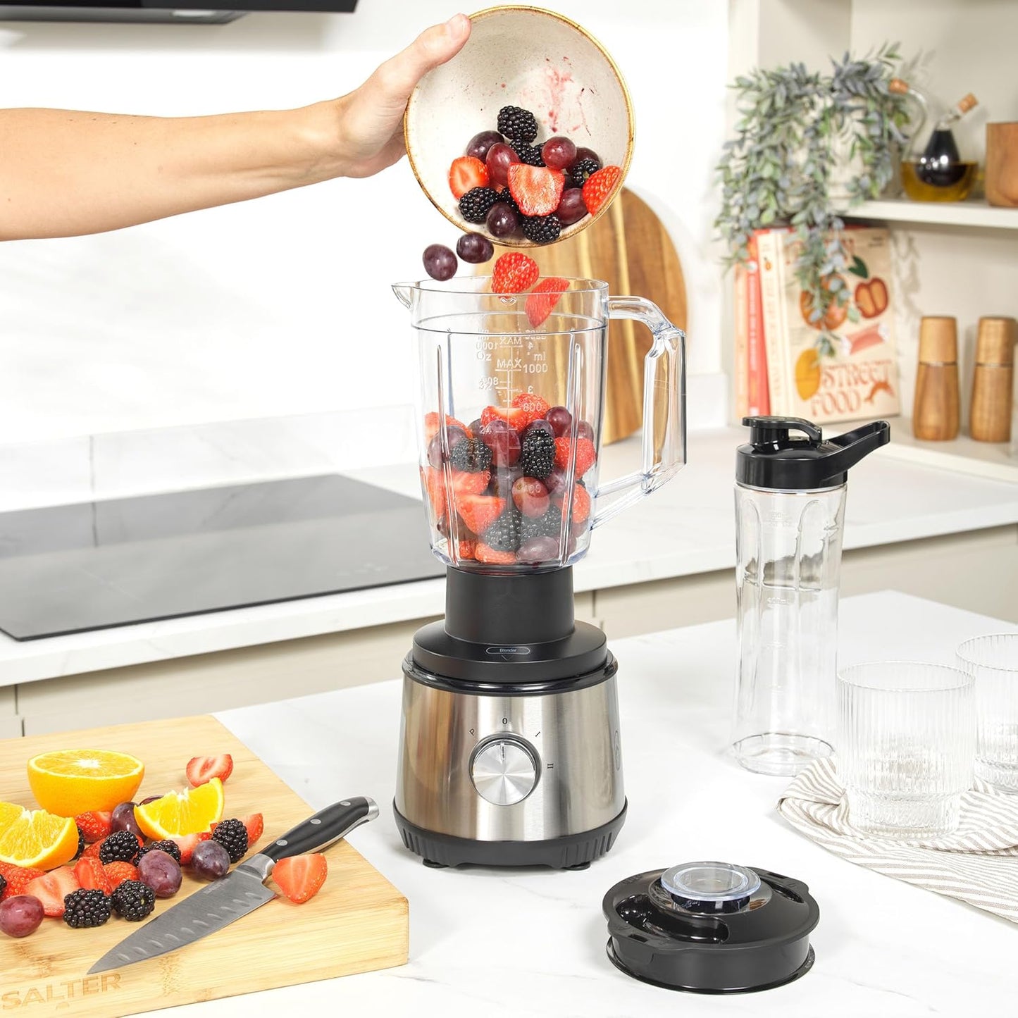4 in 1 Juicer & Blender – Fruit Juicer & Smoothie Maker, 1L Jug Blender, Includes 600Ml Sports Bottle & Fridge Storage Container, Coffee & Spice Grinder, 2 Speed Settings & Pulse, 400W, EK4294