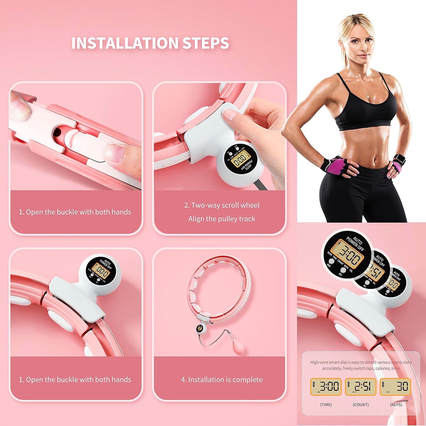 Fitness Hula Hoops, Weighted Hula Hoop for Adults 360 Degree Auto-Spinning Ball Massage, Infinity Hoop, Weight Loss Exercise Equipment for Home Use - 24 Detachable Knots/Link