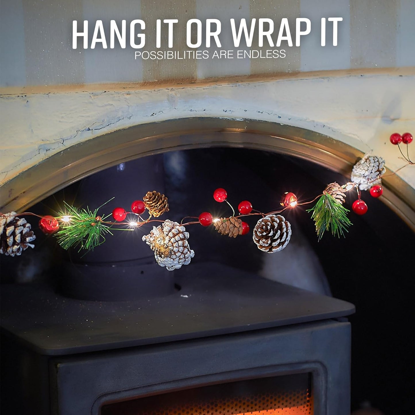 Christmas Garland - 2M Pre-Lit Decoration with 20 Leds for Fireplace, Indoor, and Stairs
