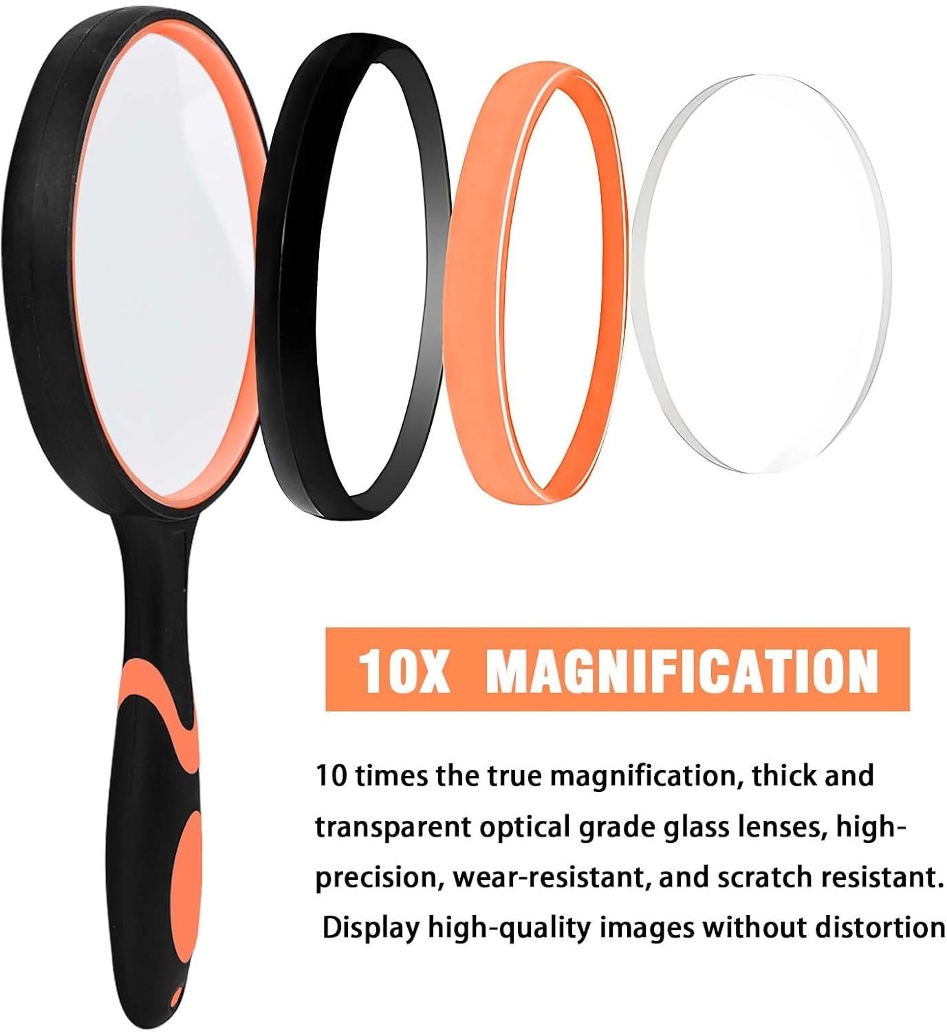 Large 10X Magnifying Glasses for Reading Handheld Magnifying Glass for Bobbies Applied to Science Books Hobby Observation Premium Soft Hand Shank for Seniors