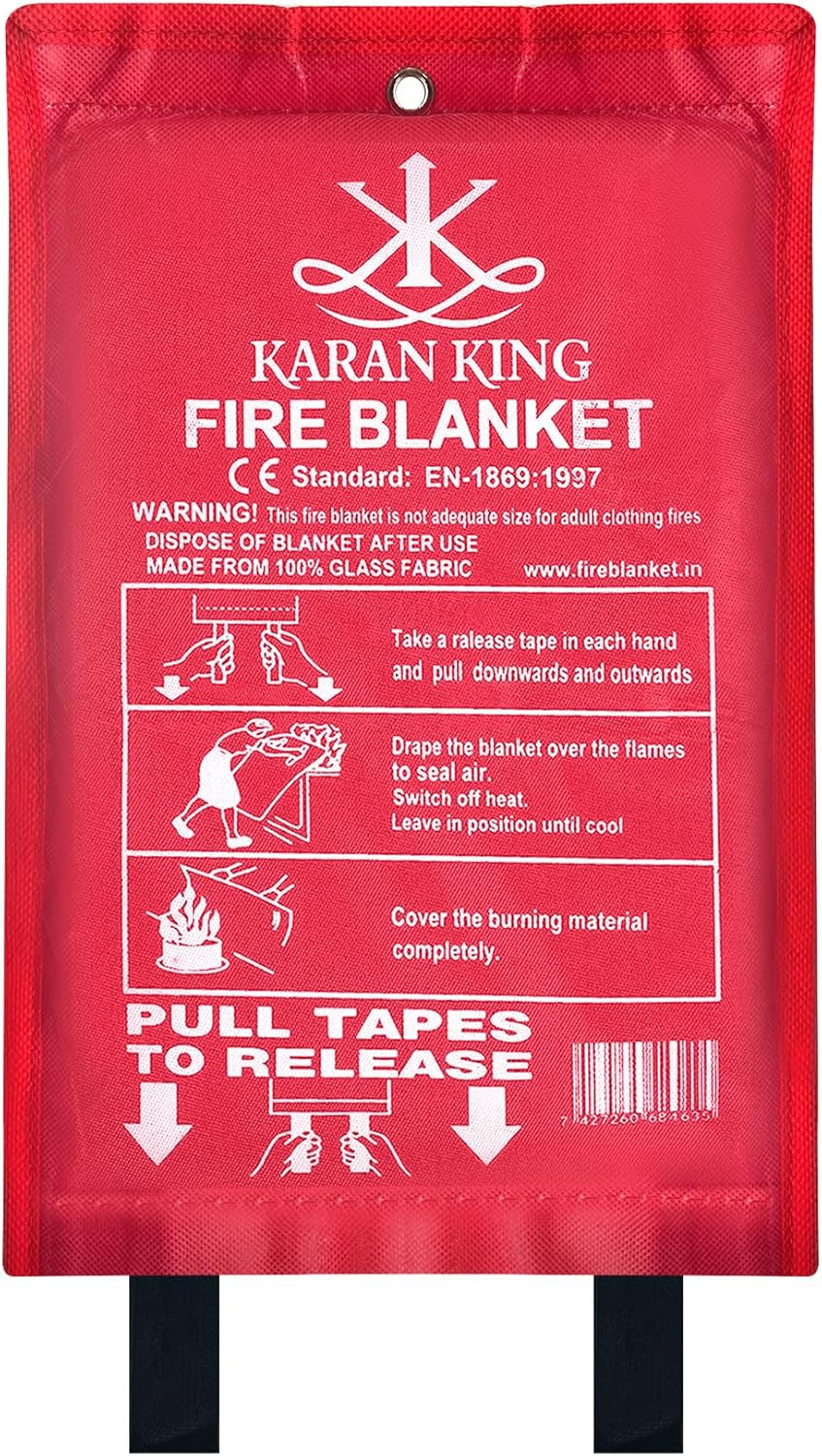 ® - Fire Blanket - Flame - Retardant Safety Blanket for Home, Kitchen, Caravans, Garages - Heat-Resistant and Versatile Fire Protection Equipment (Large, Quick Unfolding, with Loops)