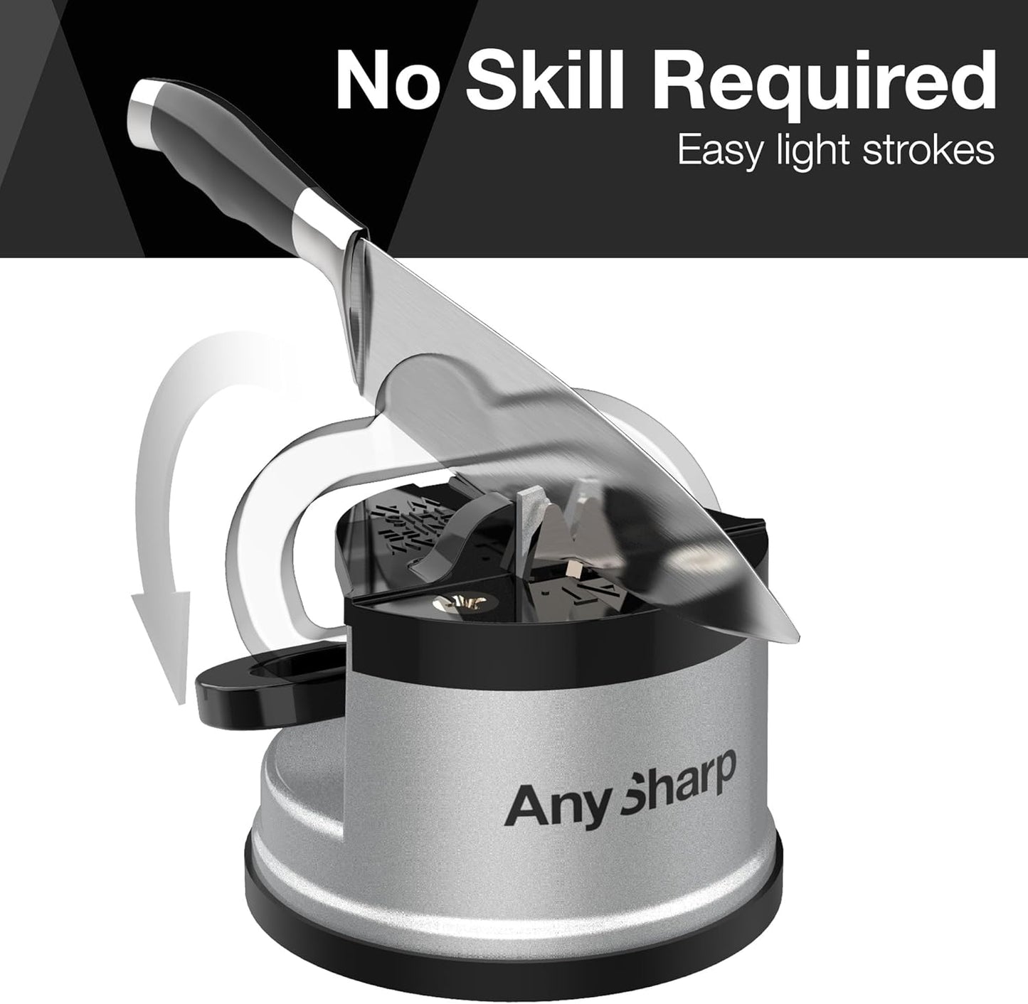 Knife Sharpener, Hands-Free Safety, Powergrip Suction, Safely Sharpens All Kitchen Knives, Ideal for Hardened Steel & Serrated, World'S Best, Compact, One Size, Silver