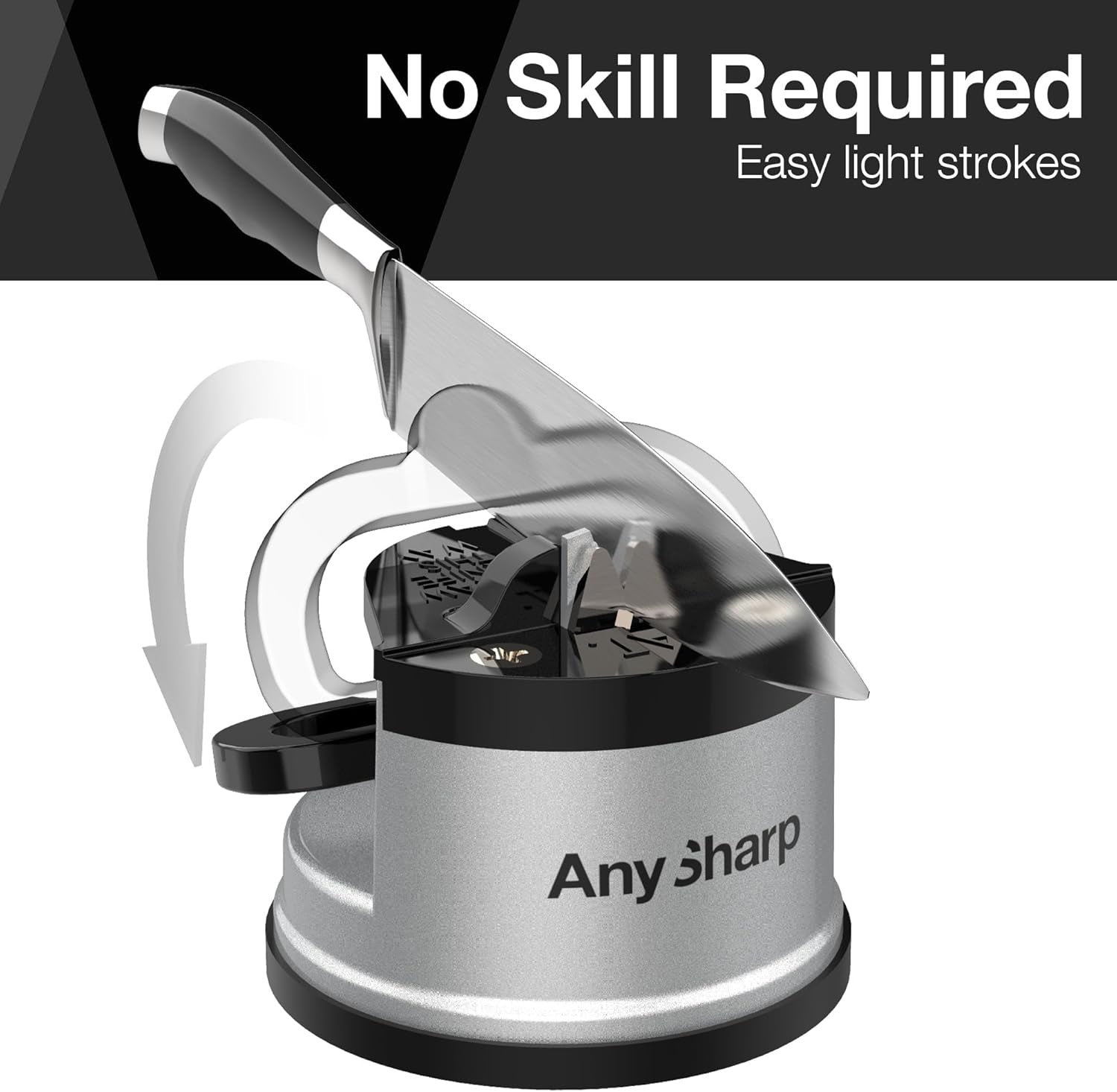 Knife Sharpener, Hands-Free Safety, Powergrip Suction, Safely Sharpens All Kitchen Knives, Ideal for Hardened Steel & Serrated, World'S Best, Compact, One Size, Silver