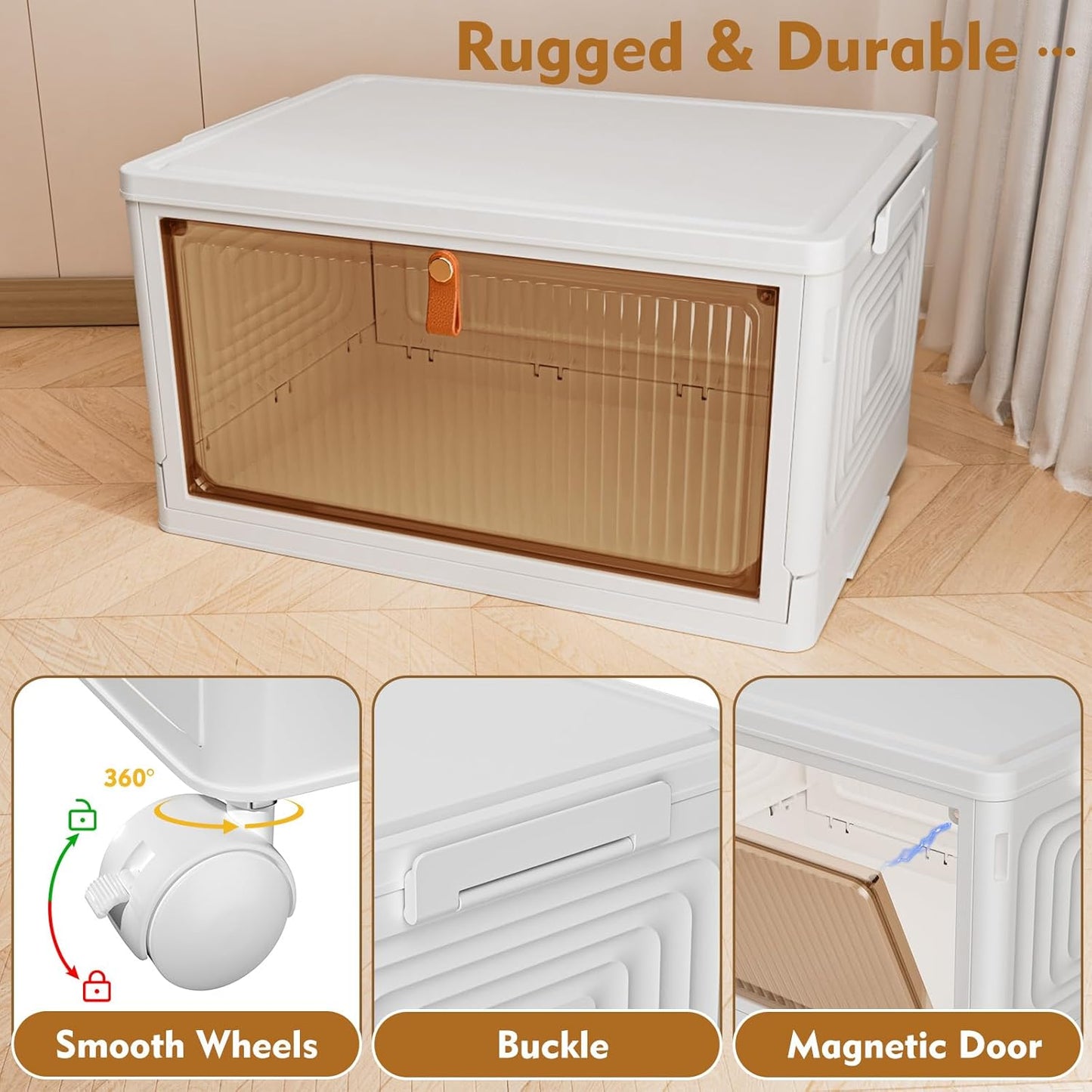 Storage Boxes with Lids, Bathroom Storage, Plastic Storage Boxes with 1 Lid, 4-Tier Stackable Storage Boxes with Wheels, Clothes Storage, Organizer for Bedroom Living Room Study Office