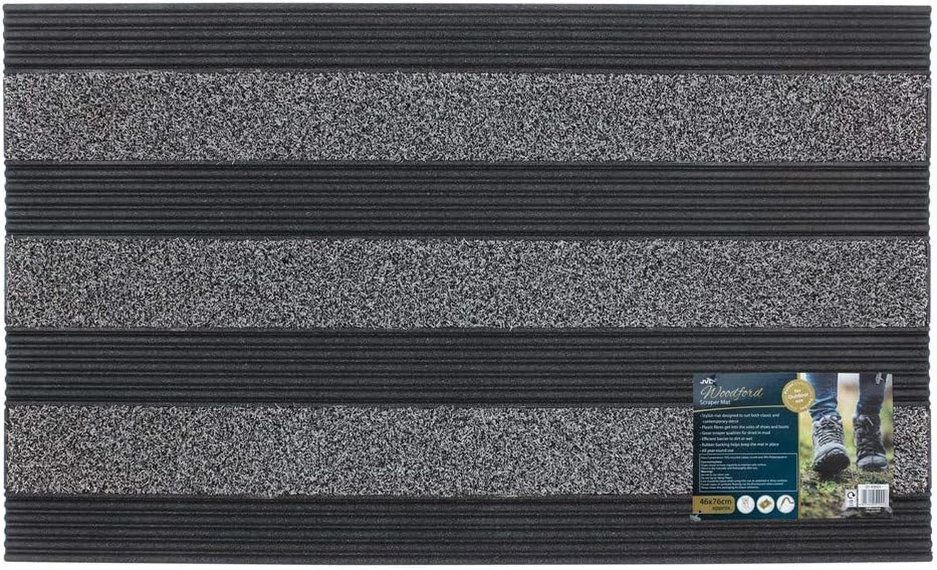 Woodford Outdoor Rubber Backed Scraper Door Mat, Grey, 46 X 76 Cm