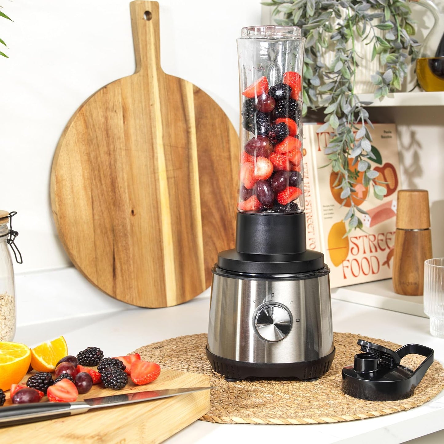 4 in 1 Juicer & Blender – Fruit Juicer & Smoothie Maker, 1L Jug Blender, Includes 600Ml Sports Bottle & Fridge Storage Container, Coffee & Spice Grinder, 2 Speed Settings & Pulse, 400W, EK4294