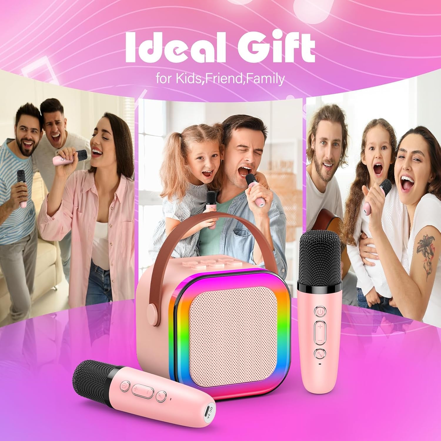 Karaoke Machine 2 Microphones, Birthday Gifts for Girls Toys Age 3-15 Year Old Girls Gifts Kids Microphone Toys for 3-12 Year Old Girls Birthday Presents Christmas Xmas Gifts for Kids Toys