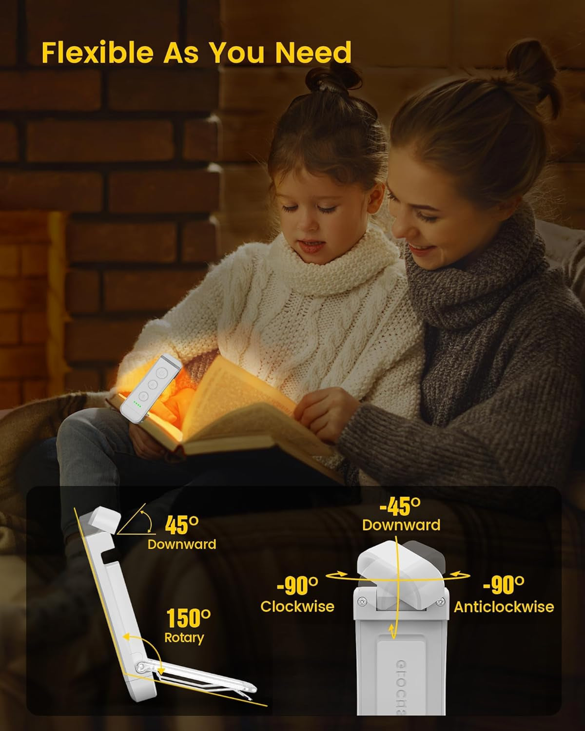 Reading Light Book Light Clip On, Eye Caring Reading Lights for Books in Bed, 3 Colours & 5 Brightness Dimmable, Portable & Flexible, Long Lasting up to 80 Hrs, Perfect for Book Lover