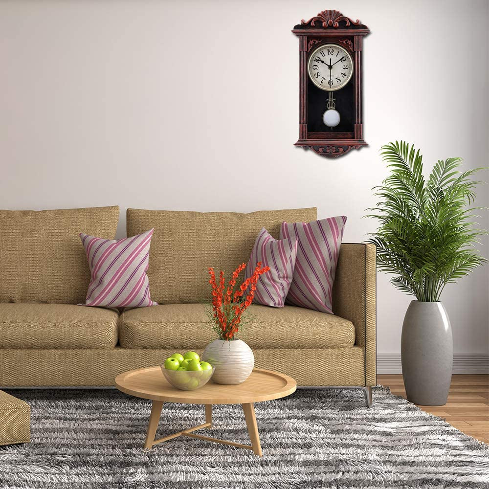 Pendulum Wall Clock Retro Quartz Decorative Wall Clock for Living Room, Office, Home Decor(16 Inch, Bronze)