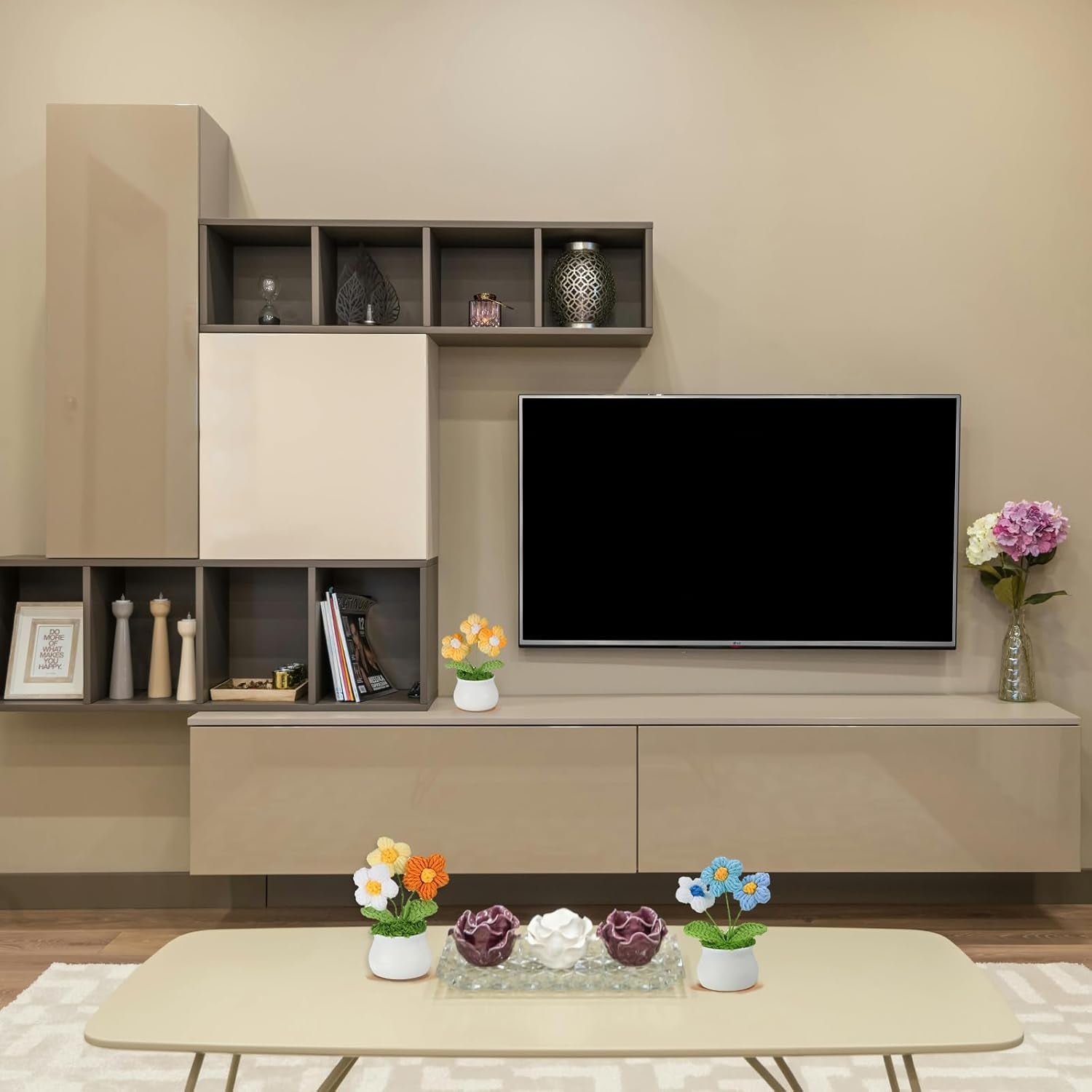 Crochet Flowers Potted, Handmade Knitted Mini Potted Plants Puff Knitting Artificial Flowers for Valentine'S Gifts Home Office Tables Decoration, Gradient Pink