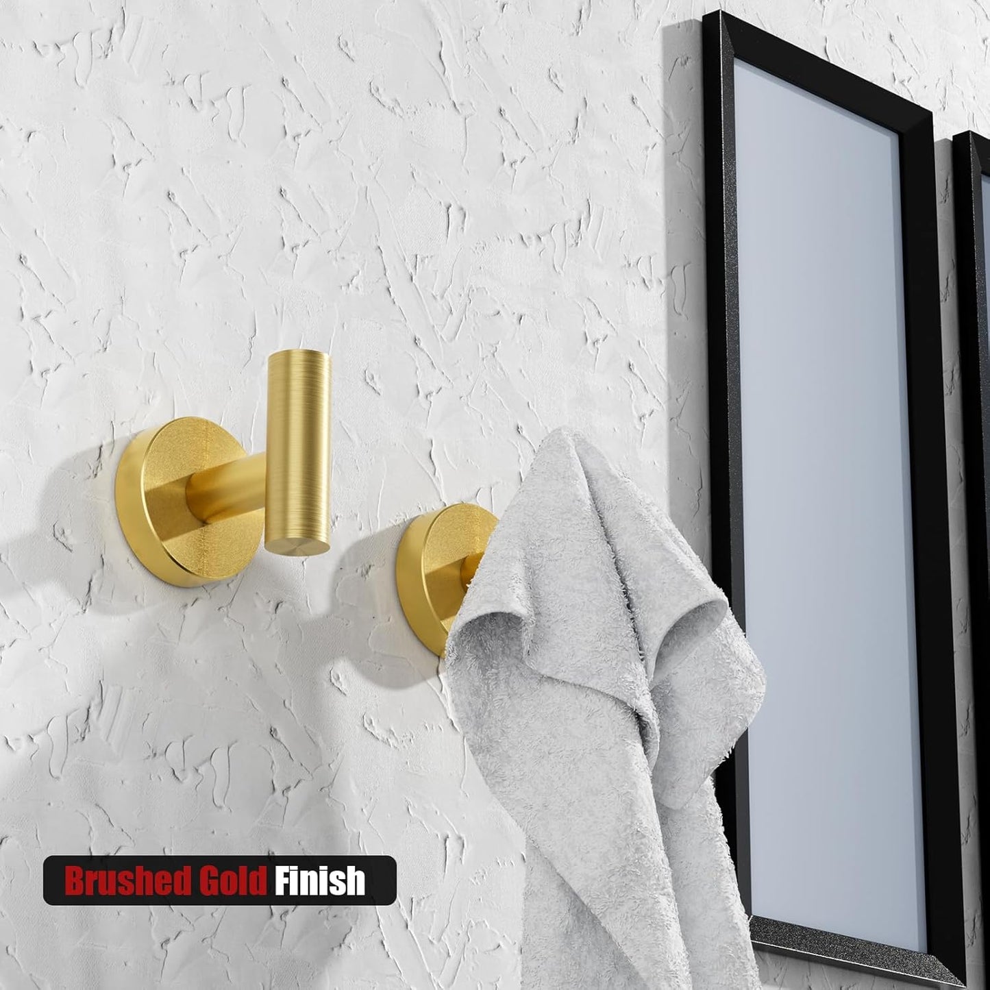 2 Pcs Bathroom Towel Hook,Screw in Metal Coat Hooks Brushed Brass Robe Hook SUS 304 Stainless Steel Heavy Duty Door Hanger Towel Robe Clothes Closet Sponges Holder for Bathroom Hotel (Gold)