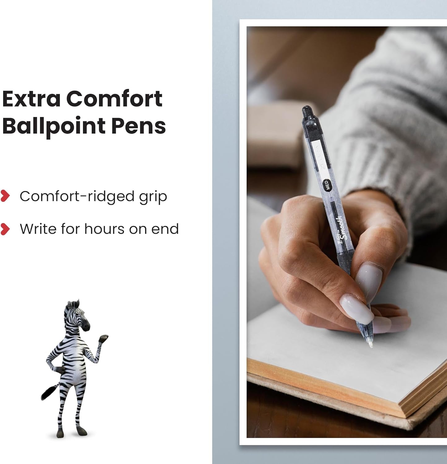 Z Grip Smooth Black Ballpoint Pens, Comfortable s with Pocket Clip, Retractable Ballpoint, Reliable Black Biro Pens Multipack for Everyday Use - Medium Point, 5Pk