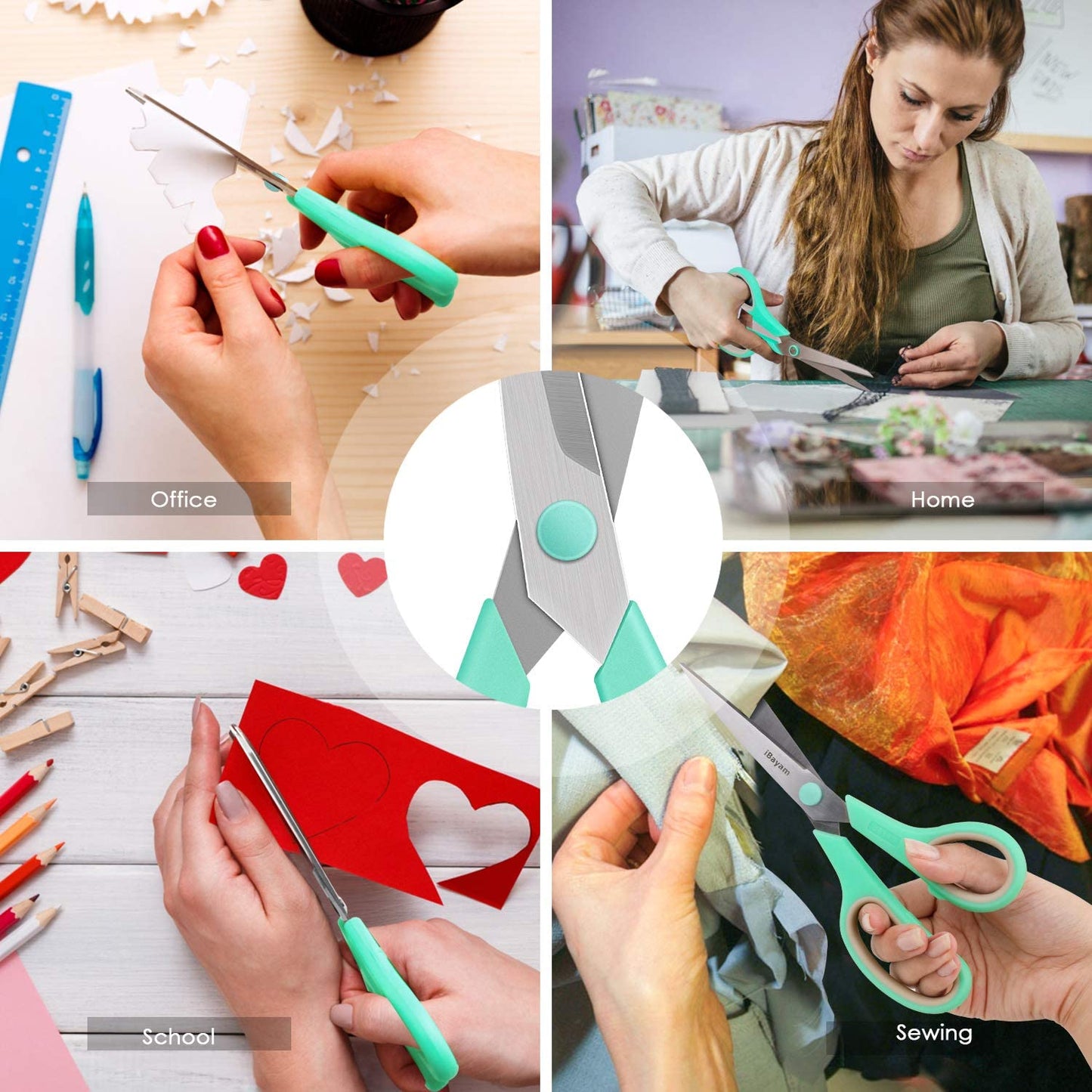 8" Multipurpose Scissors 3 Pack with Ultra Sharp Blades, Comfort-Grip Handles, Sturdy for School Home Office Art Craft Sewing Tailor Heavy Duty