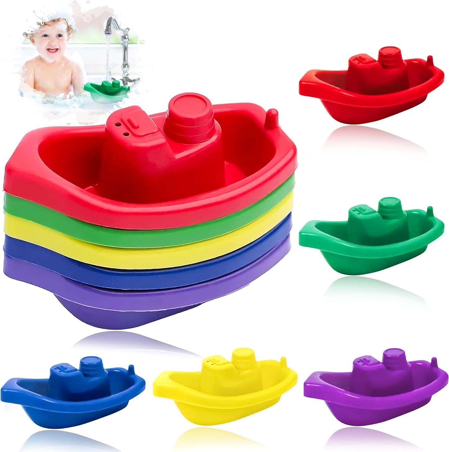 10Pcs Children Bathtime Boats, Bath Toys Floating Bath Boat Toys, Floating Water Tub Toy, Inter Connectable Linking Stackable Floating Boats, Learning Bathtub Toys and Soft Bath Toys