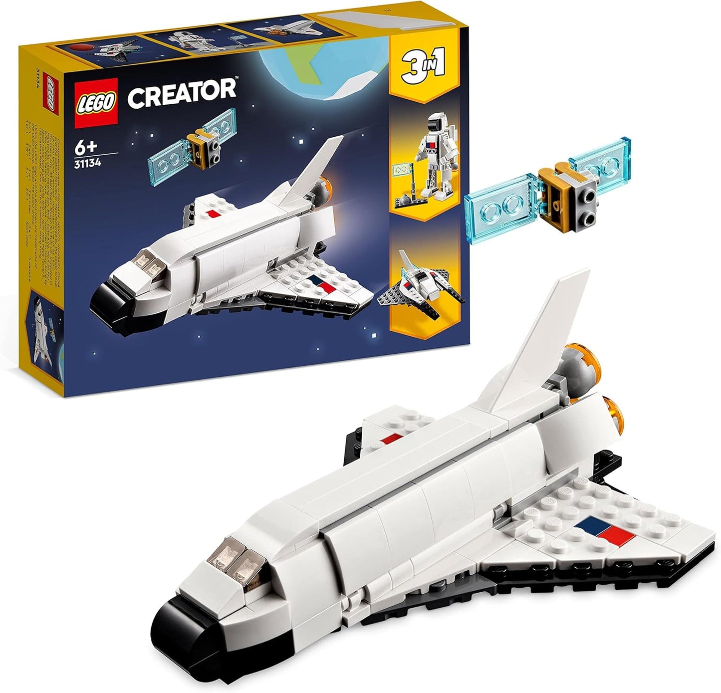 31134 Creator 3 in 1 Space Shuttle Toy to Astronaut Figure to Spaceship, Building Toys for Kids, Boys, Girls Aged 6 and Up, Creative Gift Idea