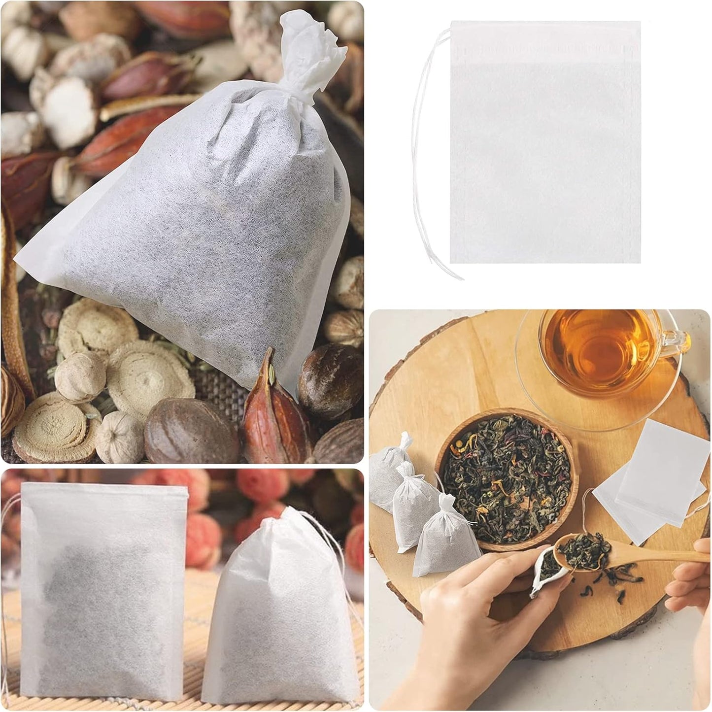 100PCS Disposable Tea Filter Bags, Empty with Drawstring, for Loose, Muslin Bag (6 X 8 Cm) (100PCS)