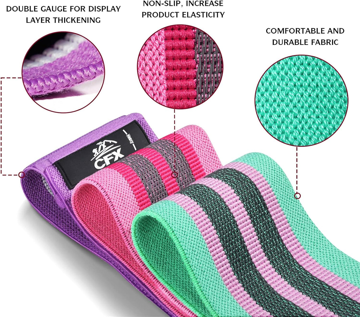 Resistance Bands Set, Exercise Bands with Non-Slip Design for HIPS & Glutes, 3 Levels Workout Bands for Women and Men, Booty Bands for Home Fitness, Yoga, Pilates