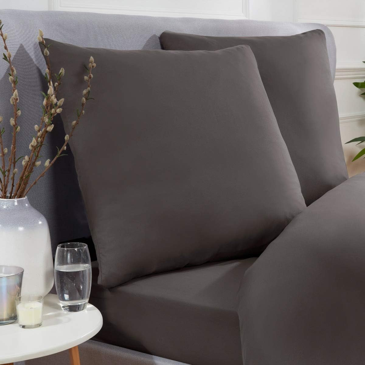 Block Microfiber Plain Dye Duvet Cover Quilt Bedding Set with Pillowcases Easy Care Soft Warm Cosy - 200Cm X 200Cm + 2 80Cm X 80Cm - Grey