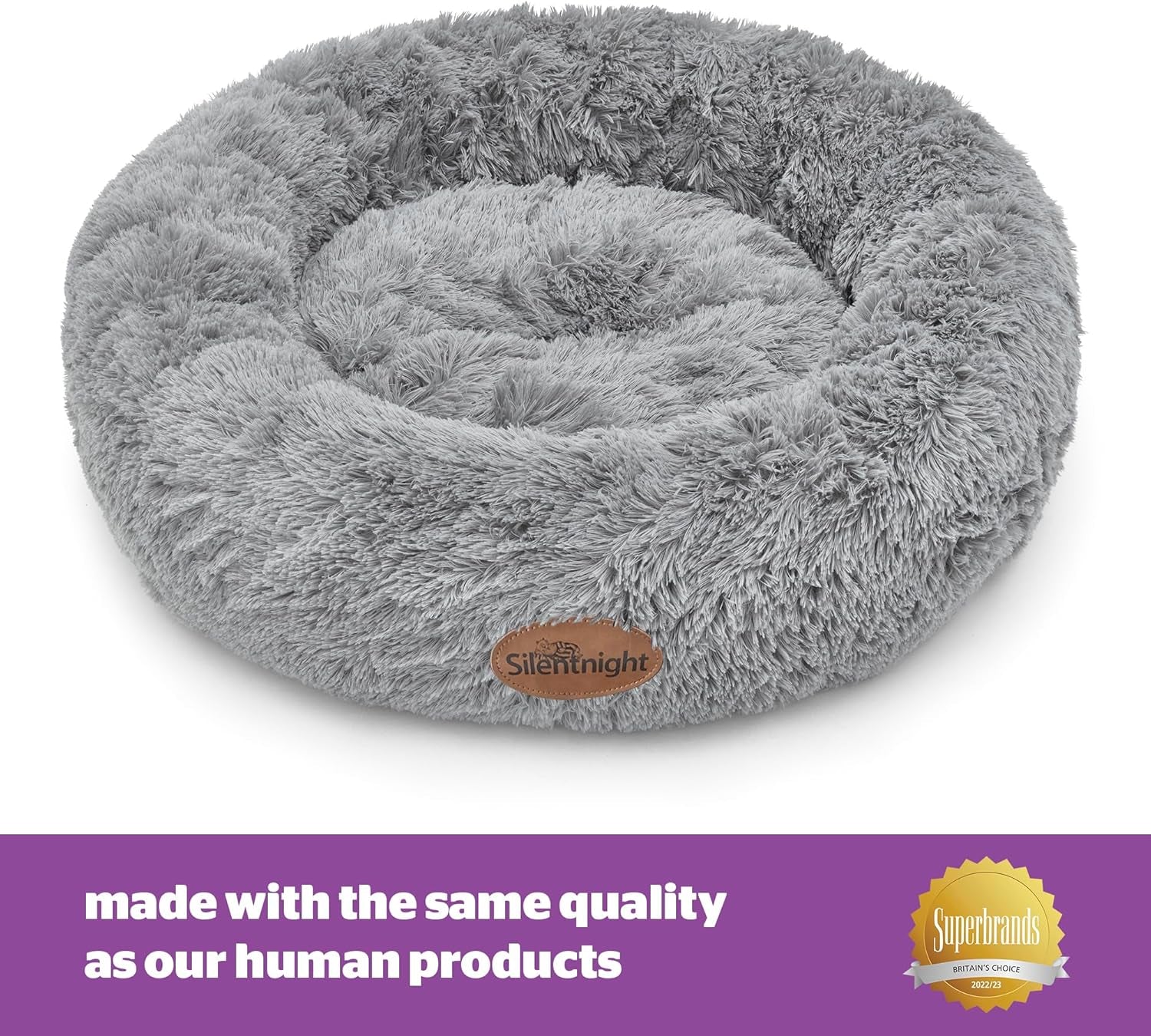 Donut Calming Dog Bed – Calming Dog Cat Pet Bed Anxiety Relief Soft Fluffy Doughnut Pillow – Easy Clean Machine Washable Luxury Plush Dog Pillow Basket – 85 Cm – Grey