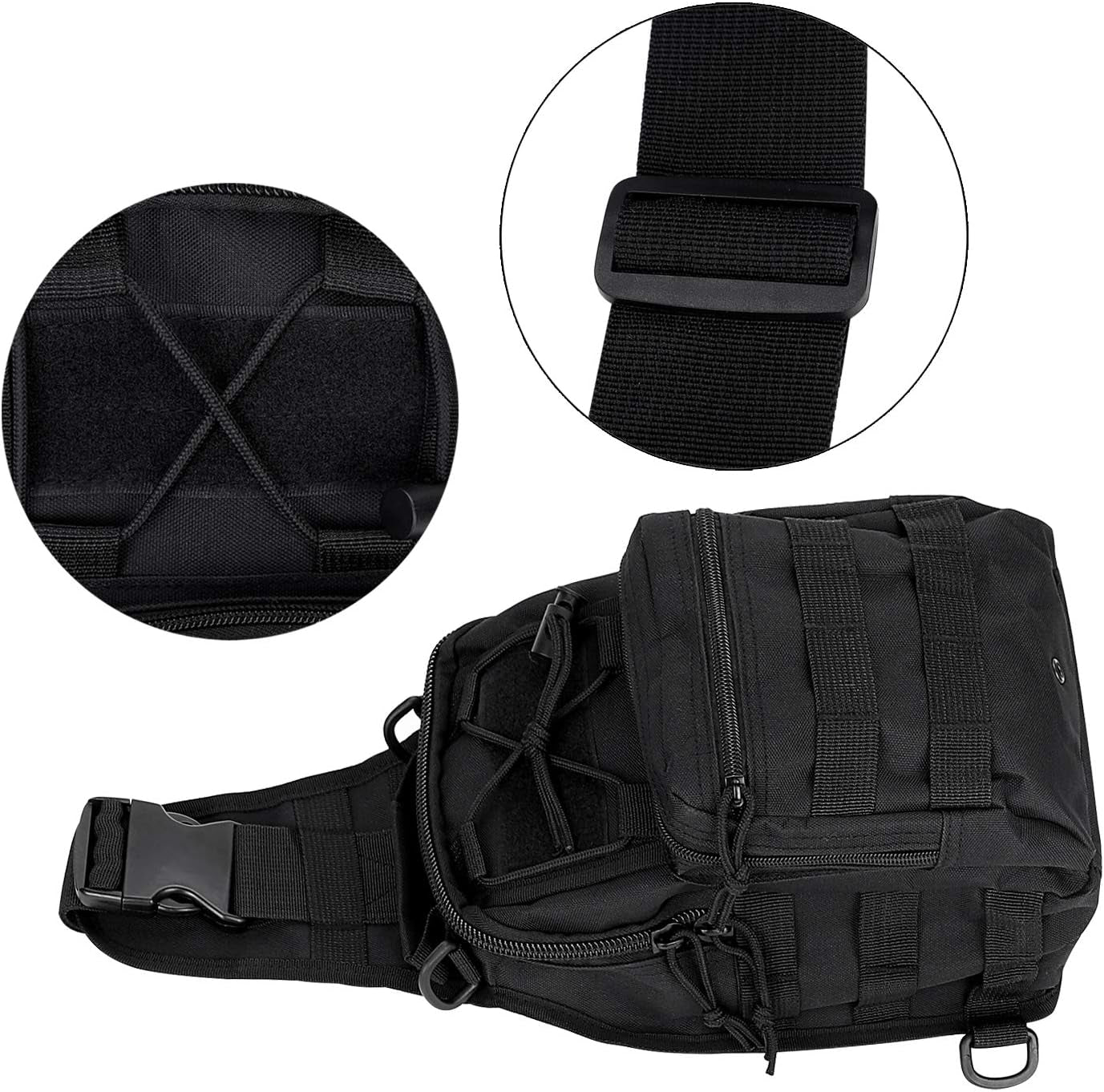 Canvas Sling Bag for Men Small MOLLE Chest Sling Backpack Mens One Strap Messenger Bag Water-Resistant Handbag Outdoor Sports Travel Crossbody Shoulder Pack Bag Daypack for Travelling Cycling Hiking