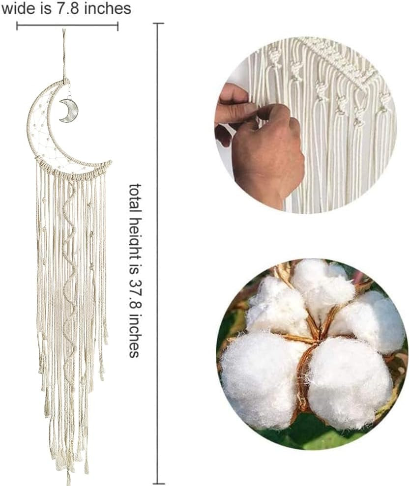 Macrame Wall Hanging with LED Light,Moon Dream Catcher Woven Tapestry Bohemian Home Decor Wedding Party Ornaments Craft Gifts Ramadan Decorations for Home
