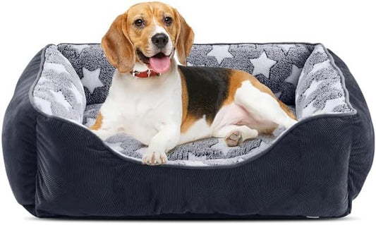 Medium Dog Bed Washable(64X53Cm), Super Soft Cosy Dog Beds Grey Pet Bed, Premium Grey Rectangle Puppy Bed for Small Medium Large Dogs, Ideal for Labrador, Chihuahua, Springer Spaniel, Etc
