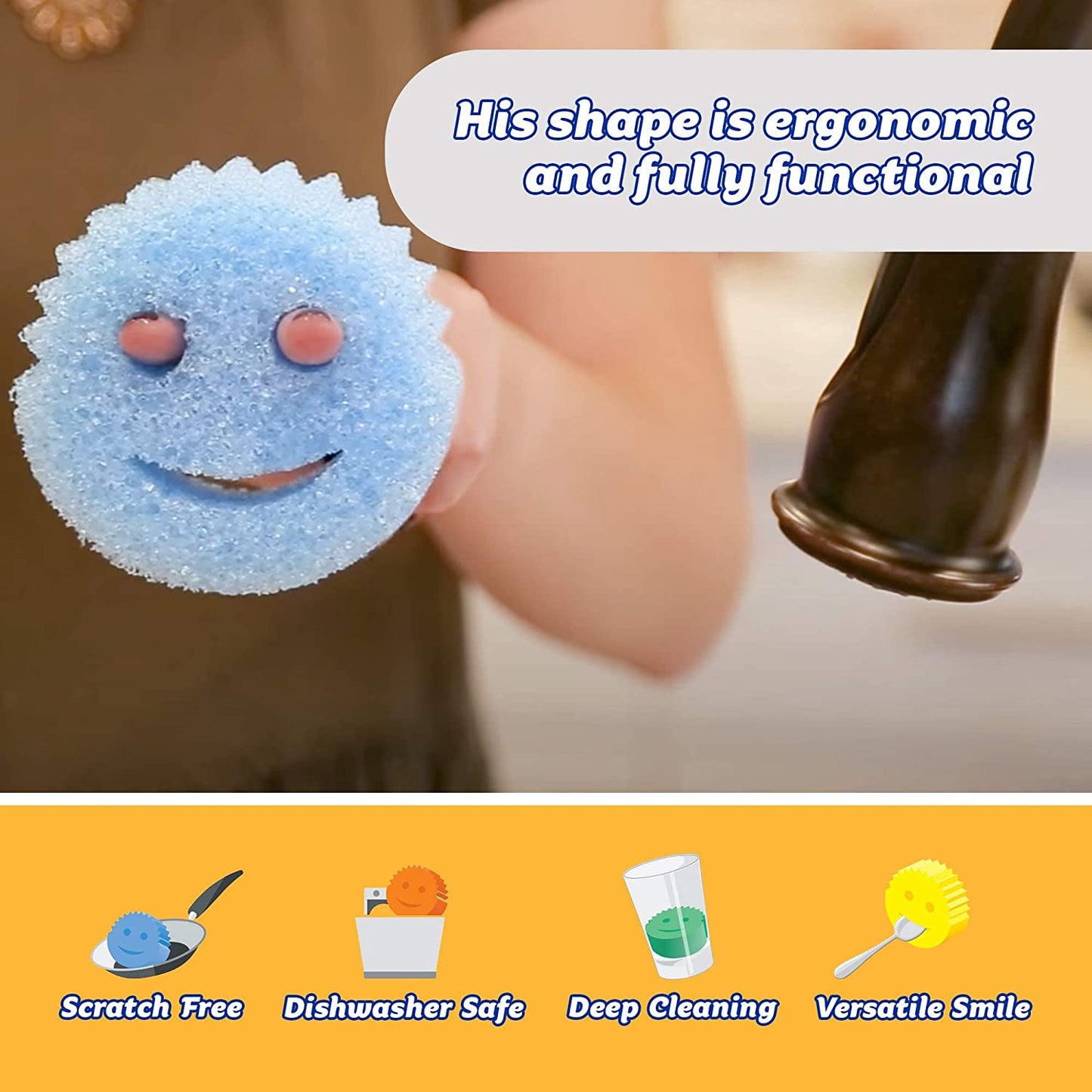 Colors, Sponge Scrubber Multipack, Dish Sponges for Washing Up, Texture Changing Non Scratch Scourers, Cleaning Products for Kitchen & Bathroom, Odour Resistant, Dishwasher Safe, Pack of 3