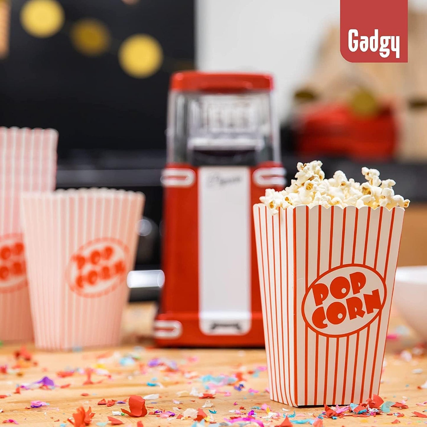 Popcorn Machine - Retro Popcorn Maker - Hot Air Popcorn Popper - Fat Free Oil Free Gourmet Popcorn - Healthy Snack