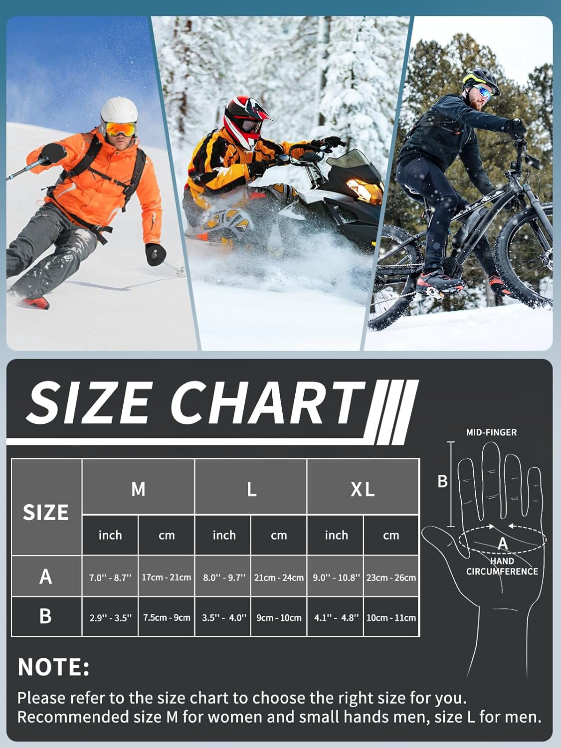 Waterproof & Windproof Winter Gloves with Fleece Lining, -20℉ Coldproof Touch Screen Thermal Ski Gloves for Cycling, Hiking, Snowboarding, Running, Outdoor Sports - Men