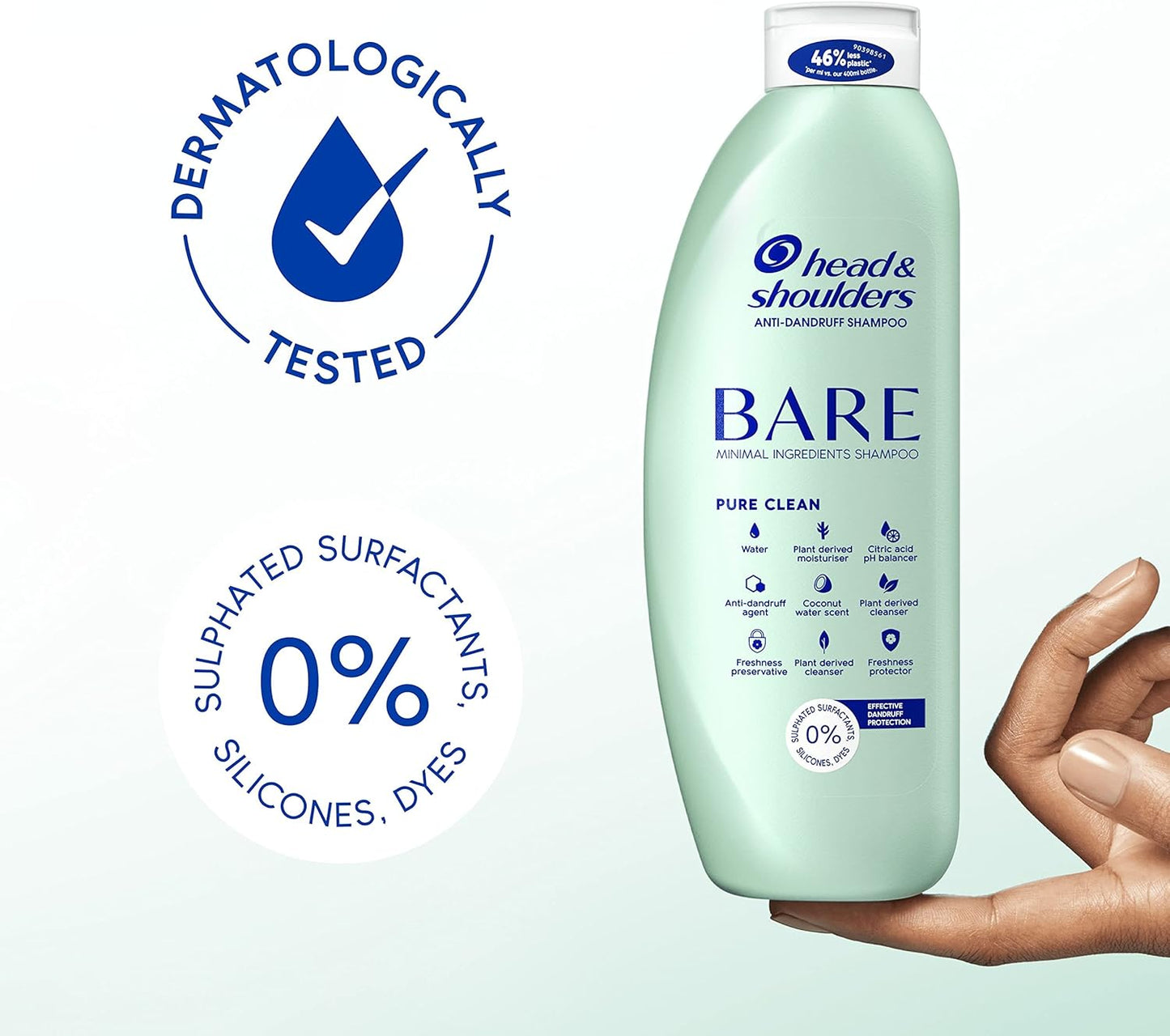 anti Dandruff Shampoo, Pure Clean, Sulphate Free, 2 X 400 Ml, Duo Pack. Bare Shampoo for Oily Scalp, Minimal Ingredients, Free from Dyes