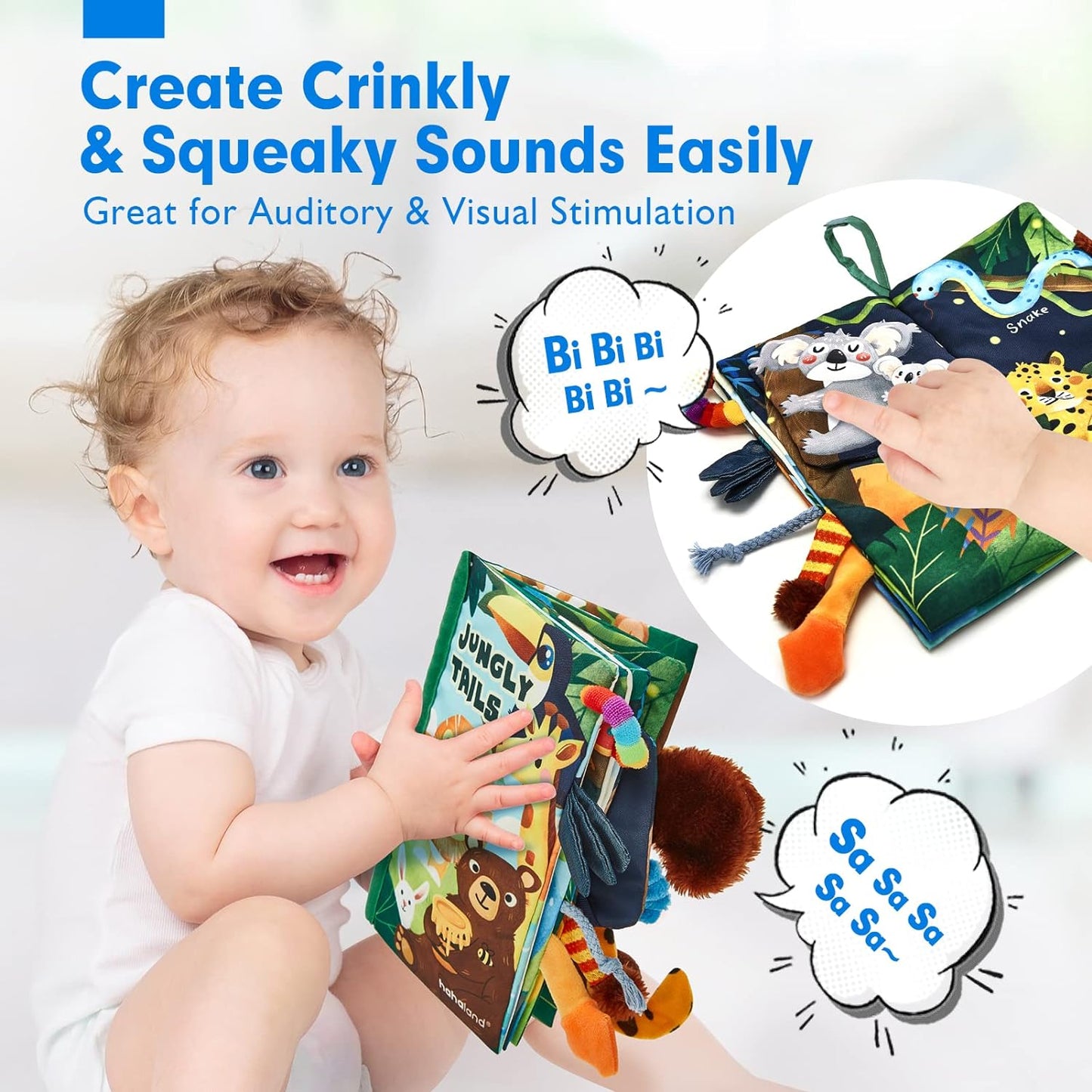 Baby Book Baby Toys Jungle Tails Sensory Books for Babies Touch and Feel Soft Books, Crinkle Paper Baby Essentials for Newborn Infants Toys, Newborn Gifts for 0 3 6 12 Months Boys Girls