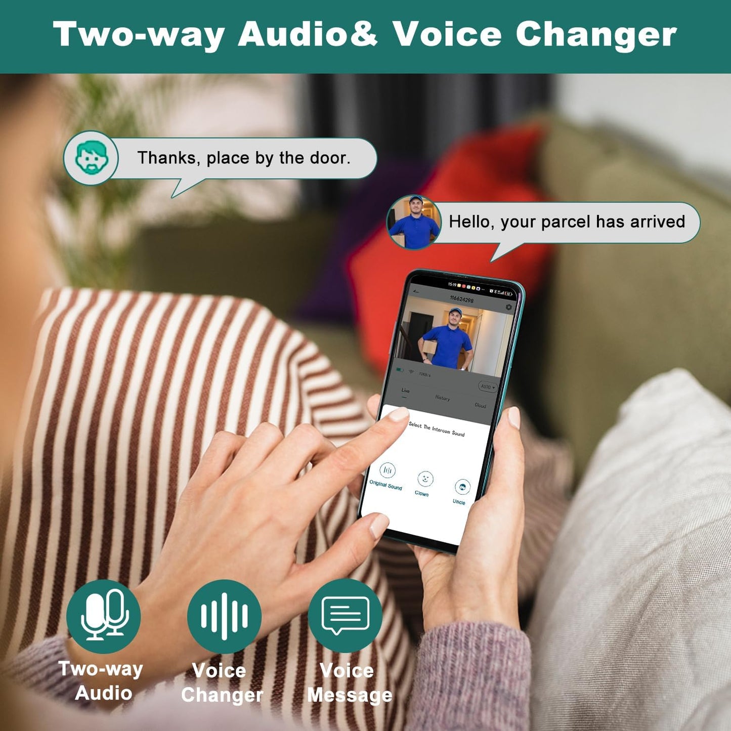 Wireless Video Doorbell Camera with Chime, Voice Changer/Message, PIR Motion Detection, Instant Alerts, 2-Way Audio, 2K HD, Night Vision, 2.4G Wifi, IP66, Battery Powered, Works with Alexa