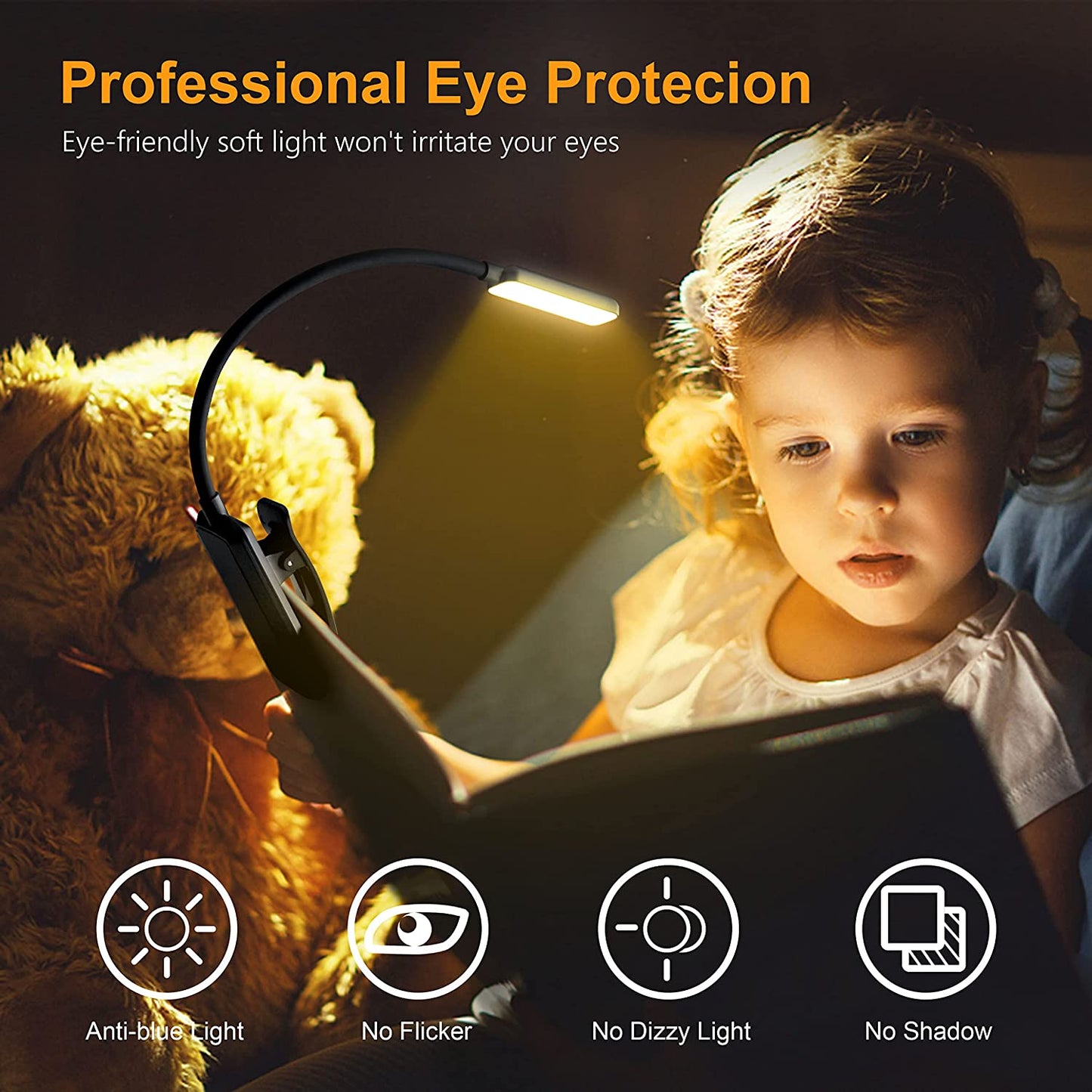 9 LED Clip on Book Light, 3 Eye-Protecting Modes Flexible Reading Light Book Lamp (Warm&Cool White) -Stepless Dimming, Rechargeable, Long Battery Life, 4-Level Power Indicator