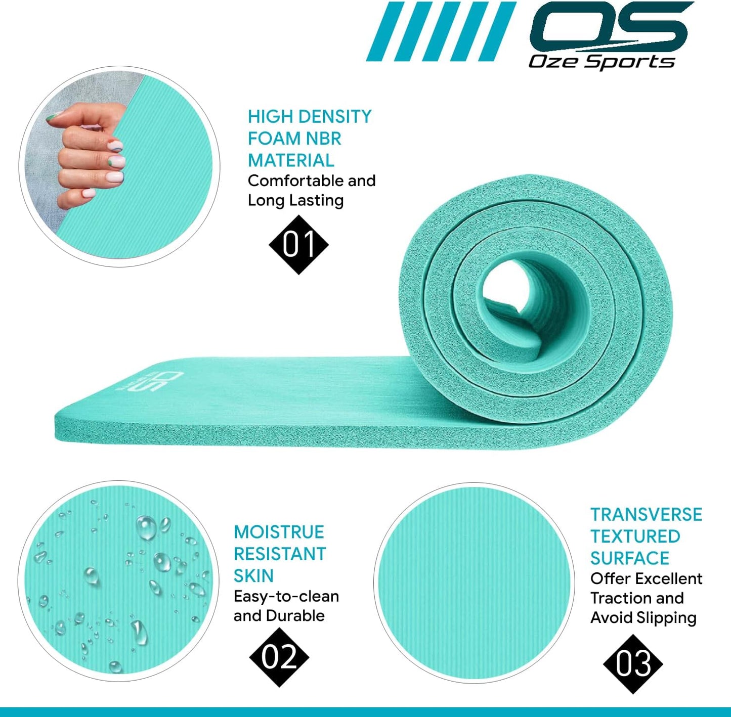 Yoga Mat Exercise NBR Fitness Foam Mat Extra Thick Non-Slip Large Padded High Density Ideal for Hiit Pilates Gymnastics Mats Fitness & Workout with Free Carry Strap