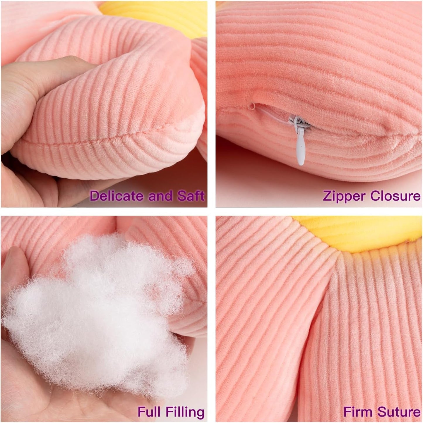 2Pcs Daisy Flower Pillow Throw Pillows, Cute Aesthetic Preppy Room Decor Flower Cushion Floor Cushions for Girls Bedroom Sofa Chair (Pink & White, 38X38Cm)