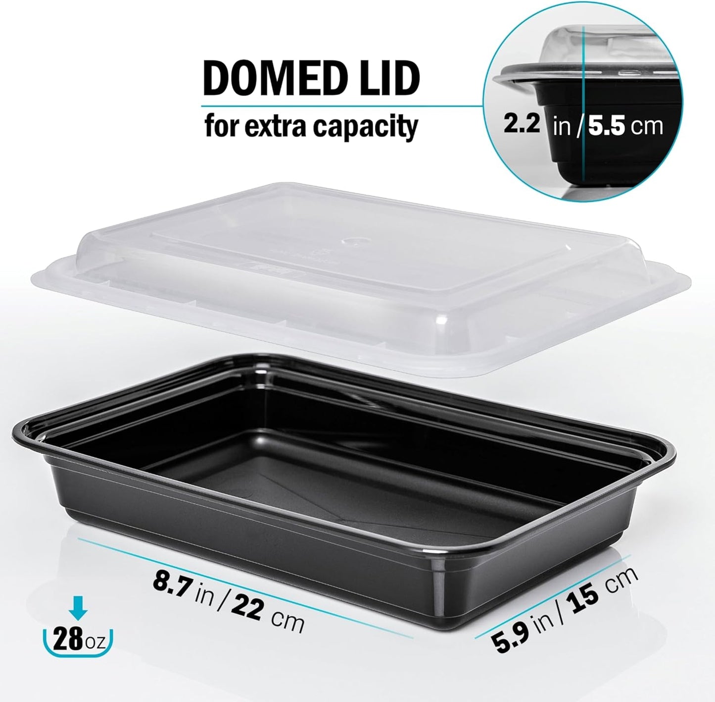 1 Compartment BPA Free Reusable Meal Prep Containers - Plastic Food Storage Trays with Lids - Microwavable, Freezer and Dishwasher Safe - Stackable Bento Lunch Boxes (28 Oz, 10 Pack)
