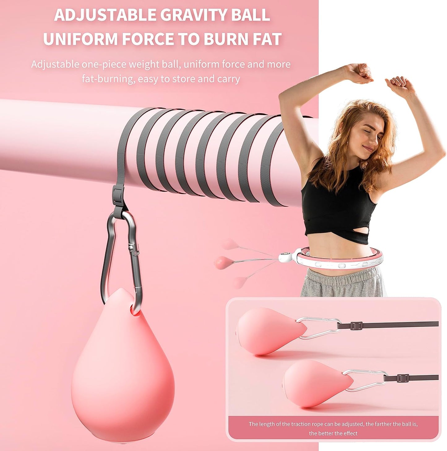 Fitness Hula Hoops, Weighted Hula Hoop for Adults 360 Degree Auto-Spinning Ball Massage, Infinity Hoop, Weight Loss Exercise Equipment for Home Use - 24 Detachable Knots/Link