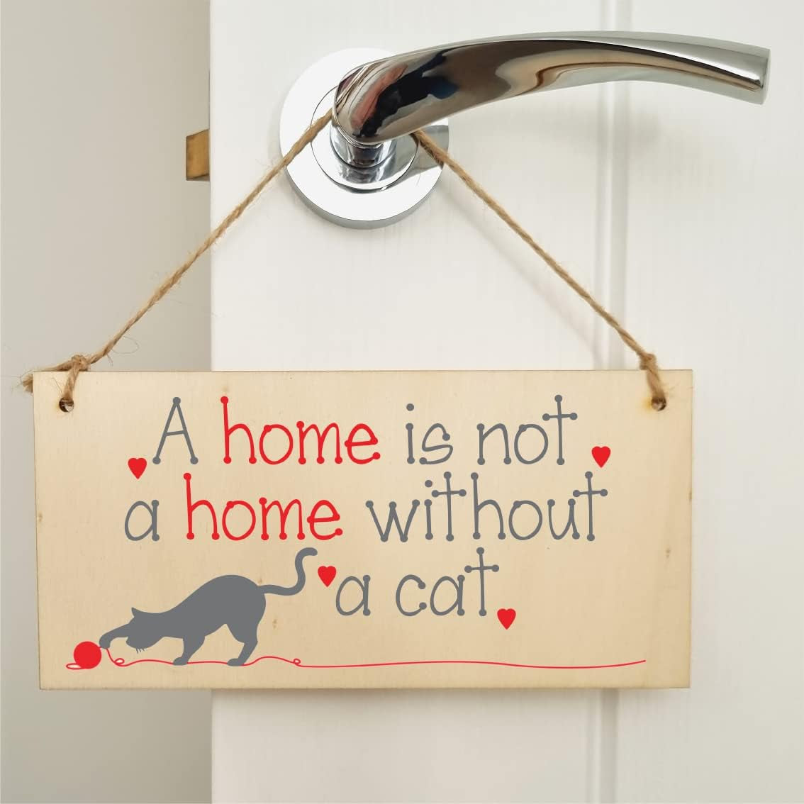Handmade Wooden Hanging Wall Plaque Not a Home without a Cat Pet Lover Cat Mum Dad Sign