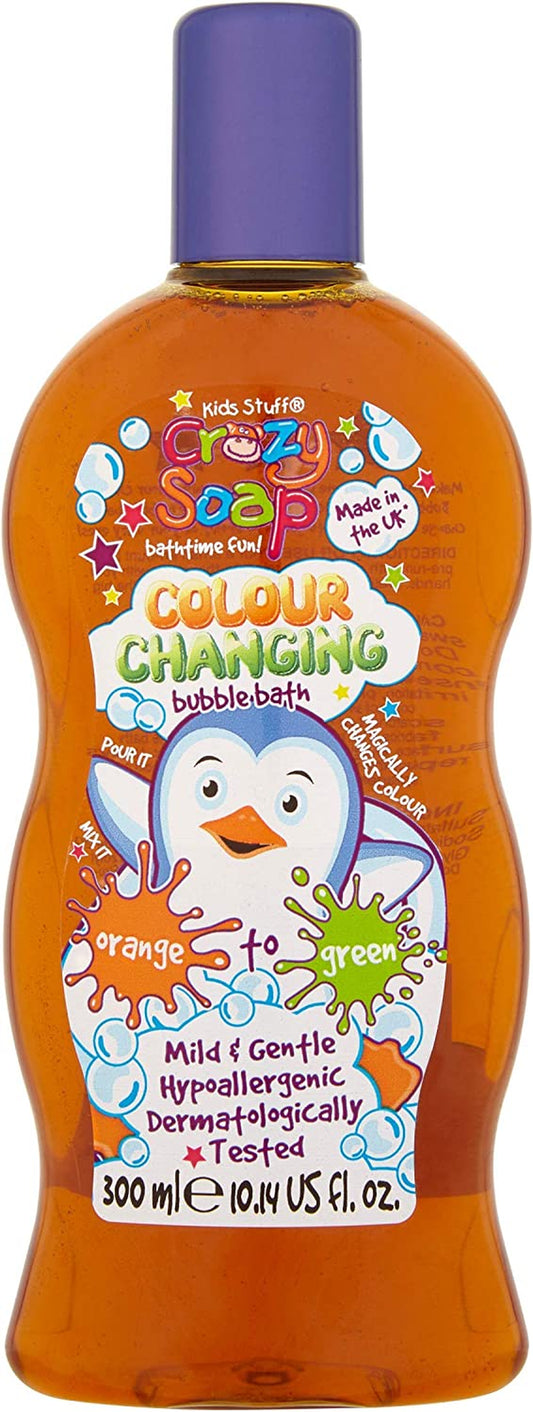 Crazy Soap Colour Changing Bubble Bath, Orange to Green | Kids Bubble Bath | Dermatologically Tested | Mild & Gentle | Vegan | Cruelty Free | 300Ml